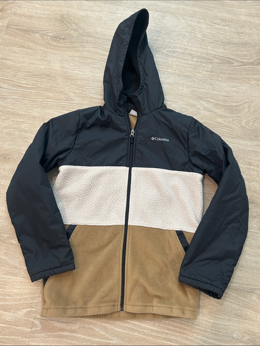 Columbia Youth Steen Mountain Hooded Colorblock Jacket - Black, White, Tan
